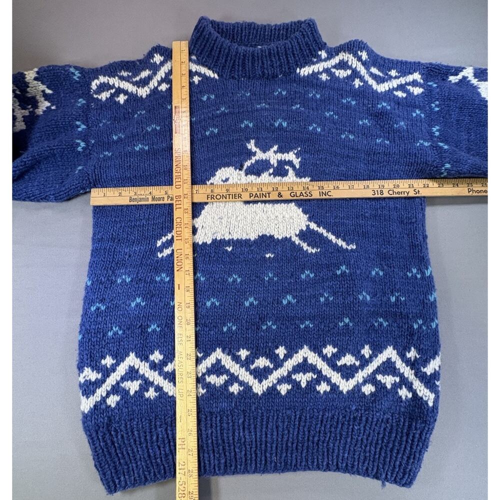 VTG Ecuador Hand Knit 100% Wool Reindeer Sweater Heavy Mock Neck Flawed - Picture 4 of 6